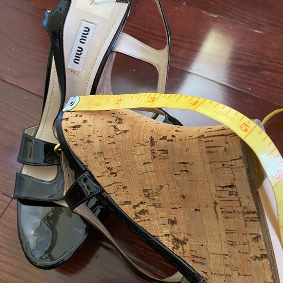 MUI MUI Black Patent Leather Wedge Cork Heel Sandals - Picture 5 of 13